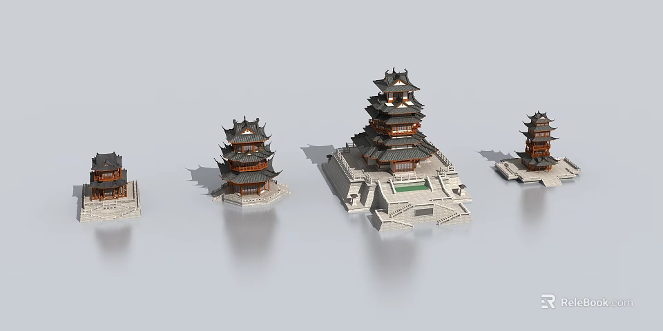 Ancient Chinese Architecture With Multi Layered Structure Overhanging Eaves And Stone Platform Base 3d model