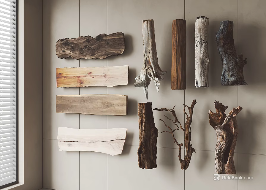 Natural Stone Wood Wall Decor With Various Shapes And Textures 3d model 