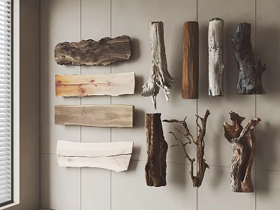 Natural Stone Wood Wall Decor With Various Shapes And Textures 3d model