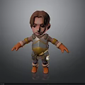 3D Cartoon Character With Silver Gold Armor Brown Hair And Orange Gloves