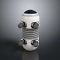 White And Gray Cylindrical Mechanical Robot Character With Circular Joints And Dark Background 3d model