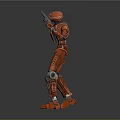 Sci Fi Red Robot Character Standing On Textured Platform Holding Gun In Action Pose 3d model