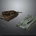 Two Military Tanks With Brown And Green Camouflage On Dark Reflective Surface