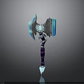 Enchanted Glowing Axe Weapon With Blue Glow Purple Stripes And Black Design
