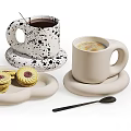 Stylish Pedestal Tableware Set Including Spotted Mugs Bowls Trays With Cookies And Strawberries
