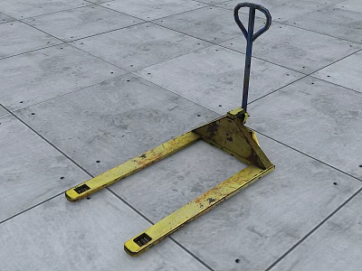 Yellow Forklift Pallet With Metal Handle On Gray Concrete Floor Surface 3d model