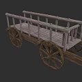 Vintage Wooden Cart With Large Wheels Railing And Wooden Platform Design