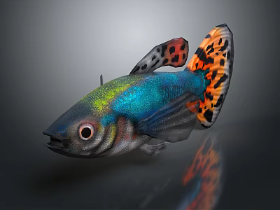 Aquatic Animal Colorful Fish With Blue Body Green Iridescent Scales And Orange Black Spotted Tail 3d model