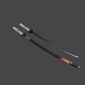 Traditional Samurai Swords With White Cord Wrapped Handles Black Scabbards Red And Gold Accents 3d model