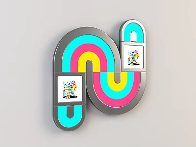 Modern Wall Lamp With Colorful Circular Rings And Metal Frame Decorative Panels 3d model