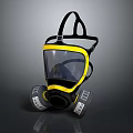 Yellow And Black Protective Gas Mask With Transparent Face Shield Filter Cartridges And Adjustable Straps