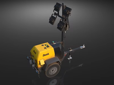 Atlas Copco Yellow Mobile Lighting Tower With Multiple Lights And Wheels 3d model