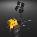 Atlas Copco Yellow Mobile Lighting Tower With Multiple Lights And Wheels