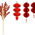 Red Decorative Ornament Set with Fruit Skewer and Hanging Lanterns with Tassels