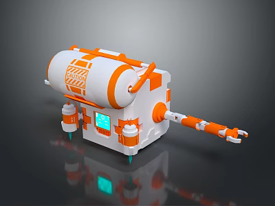 Industrial Equipment Featuring White And Orange Cylindrical Tank Mechanical Arm Control Panel 3d model