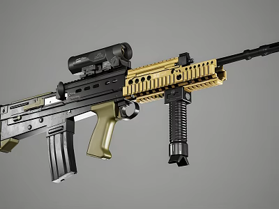 Modern Tactical Rifle With Black And Gold Finish Scope And Tactical Grip 3d model