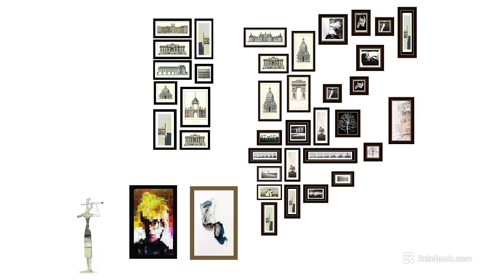 Gallery Wall With Various Photo Frames And Decorative Art Pieces 3d model 