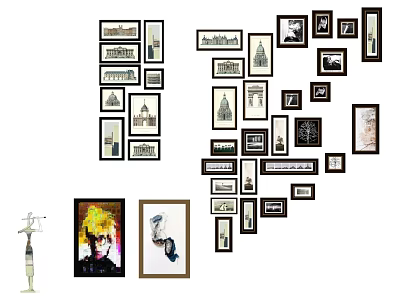 Gallery Wall With Various Photo Frames And Decorative Art Pieces 3d model