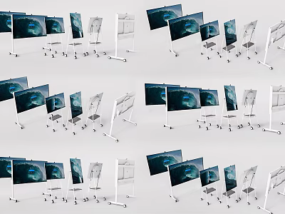 Multiple Televisions On Mobile Stands With Screen Displays In Arranged Setup 3d model