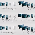 Multiple Televisions On Mobile Stands With Screen Displays In Arranged Setup