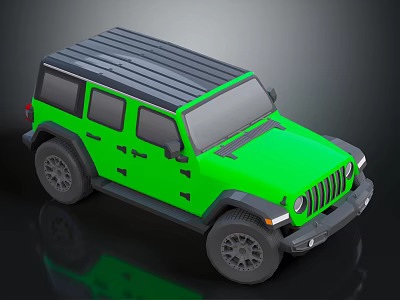 Green Jeep Style Off Road Vehicle With Black Roof And Four Doors Rugged Design 3d model