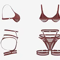 Burgundy Sheer Mesh Lingerie Set With Bralette And High Cut Panties Adjustable Straps Metal Hardware