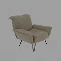 Modern Minimalist Accent Chair With Beige Linen Fabric And Black Metal Legs