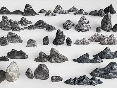 Natural Decorative Stones And Wood Pieces In Various Shapes And Sizes 3d model