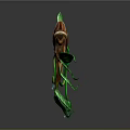 Natural Themed Weapon with Green Leaf Blade Wooden Handle Vines and Roots Decorative Design