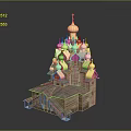 Russian Wooden Church Building with Golden Domes Cross on Top Gray Roof and Stairs Entrance