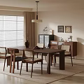 Cozy Modern Dining Room With Wooden Table Chairs Pendant Light Blinds Plant And Area Rug