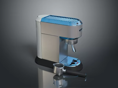 Sleek Modern Silver Blue Coffee Machine With Portafilter And Control Panel 3d model