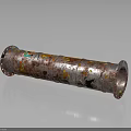 Rusted Metal Pipe With Colorful Splatter Marks On Gray Surface And Reflection 3d model