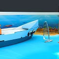Playful Cartoon Ocean Scene With Boat Lighthouse Beach Sailboat And Fish