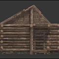 Rustic Log Cabin With Wooden Roof Front Porch Steps Door And Windows