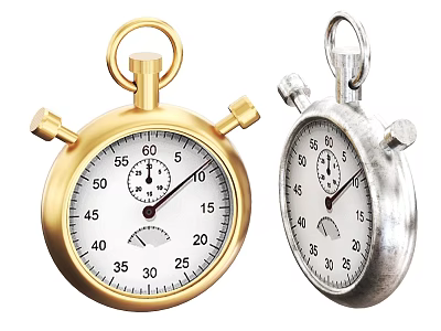 Two Vintage Pocket Watches Golden and Silver Round Dials with Numerical Markings and Classic Hands 3d model