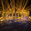Stage With Golden Dynamic Lighting Effects And Modern Backdrop Design Setup 3d model