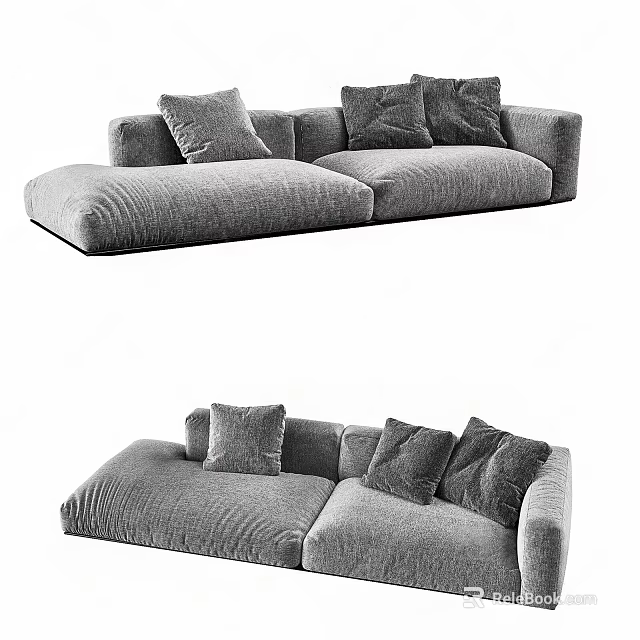 Modern Gray Two-Seater Fabric Sofa With Comfortable Cushions And Pleated Texture 3d model