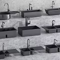 Multiple Black Kitchen Sinks With Various Styles Faucets Different Designs And Drain Boards 3d model