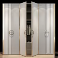 Modern Luxury Wardrobe Design With White Striped Doors Gold Handles And Hanging Space