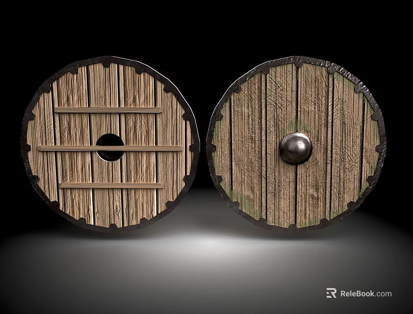 Medieval Wooden Shields As Historical Defensive Weapon With Round Shape And Metal Boss Design 3d model 