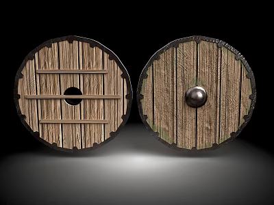 Medieval Wooden Shields As Historical Defensive Weapon With Round Shape And Metal Boss Design 3d model