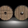 Medieval Wooden Shields As Historical Defensive Weapon With Round Shape And Metal Boss Design