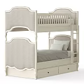 Elegant Ivory White Bunk Bed With Upholstered Headboard And Storage Drawers