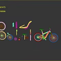3D Rendered Bicycle with Deconstructed Wheels Seat Frame and Components on Dark Background