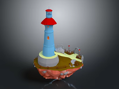 Low Poly Style Lighthouse With Blue Tower Red Roof And Rock Platform 3d model