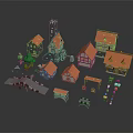 Cartoon Scene With Colorful Houses Tower Trees Road And Street Lamps