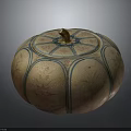 Pumpkin Shaped Ceramic Container With Decorative Lid Blue Lines And Floral Patterns