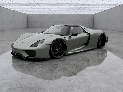 Light Green Sleek Sports Car With Black Wheels In Modern Gray Empty Space 3d model