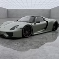 Light Green Sleek Sports Car With Black Wheels In Modern Gray Empty Space